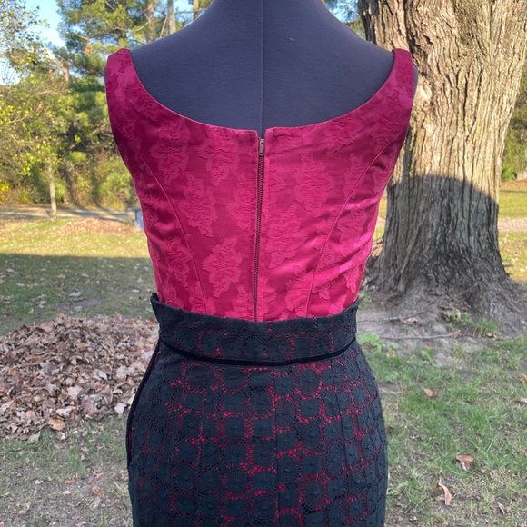 Vintage Ilene Ricky Three Piece Wiggle Cocktail Dress, Red and Black Lace Petite - Picture 11 of 14